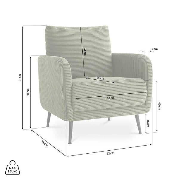 SICAAN - Sicaan Fauteuil design EMMA en velours côtelé vert sauge - large