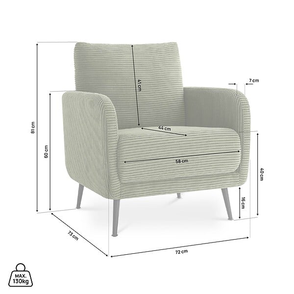 SICAAN - Sicaan Fauteuil design EMMA en velours côtelé vert sauge - large