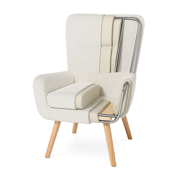 SICAAN - Sicaan Fauteuil scandinave moderne GAÏA tissu bouclette blanc - large