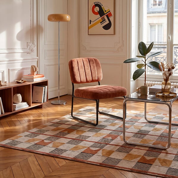 SICAAN - Sicaan Fauteuil terracotta rembourré pieds métal noir et tissu chenille - PAOLA - large