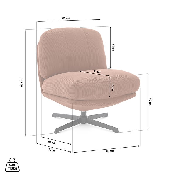 SICAAN - Sicaan Fauteuil pivotant moderne LENA velours côtelé terracotta - large