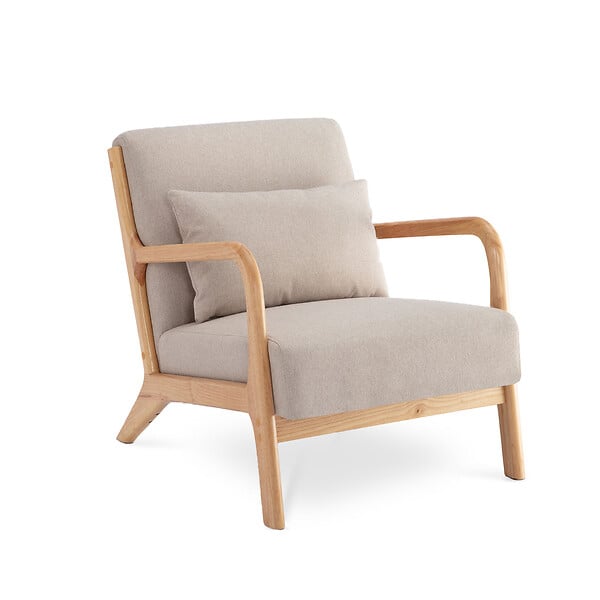 SICAAN - Sicaan Fauteuil scandinave vintage MARIE lin beige et bois - large