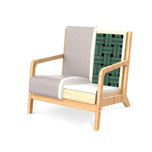 SICAAN - Sicaan Fauteuil scandinave vintage MARIE lin beige et bois - large
