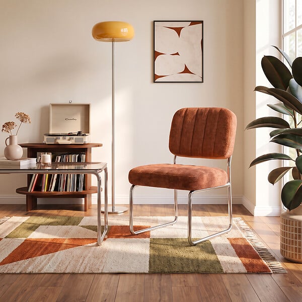 SICAAN - Sicaan Fauteuil terracotta rembourré pieds chromés et tissu chenille - PAOLA - large