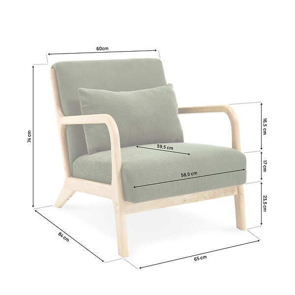 SICAAN - Sicaan Fauteuil scandinave vintage MARIE velours côtelé kaki et bois - large