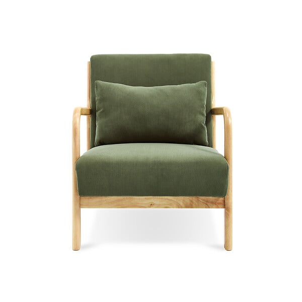 SICAAN - Sicaan Fauteuil scandinave vintage MARIE velours côtelé kaki et bois - large