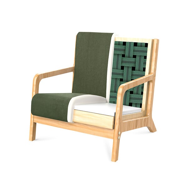 SICAAN - Sicaan Fauteuil scandinave vintage MARIE velours côtelé kaki et bois - large