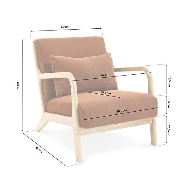 SICAAN - Sicaan Fauteuil scandinave vintage MARIE velours côtelé terracotta - large