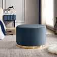 SICAAN - Sicaan Pouf Repose-Pieds Charlotte Velours Chic – Tabouret Design Art Déco Glamour – Assise Élégante avec Anneau Doré – Ottoman Déco pour Salon ou Chambre – 60x60x40  cm - vignette