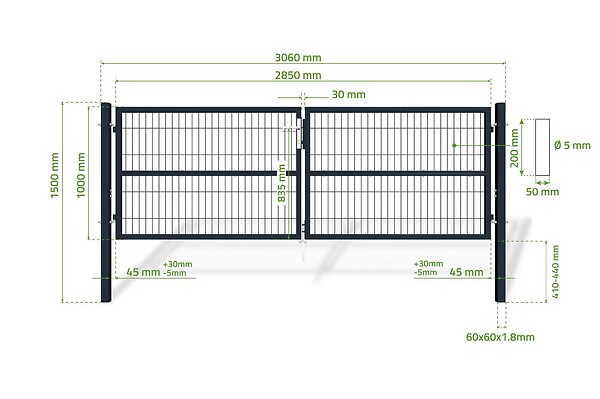 CASANOOV - Casanoov Portail battant grillagé 3 m RAZO H.100  cm Gris - large