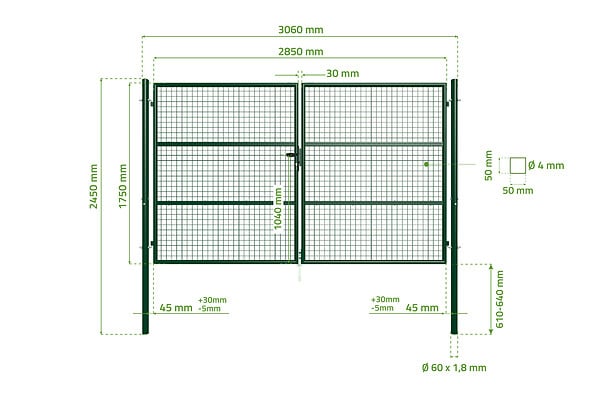 CASANOOV - Casanoov Portail battant grillagé rigide L.3 m OLGA H.180  cm Vert - large