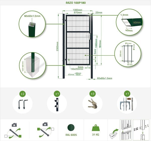 CASANOOV - Casanoov Portillon grillagé 1m RAZO H.180  cm Vert - large