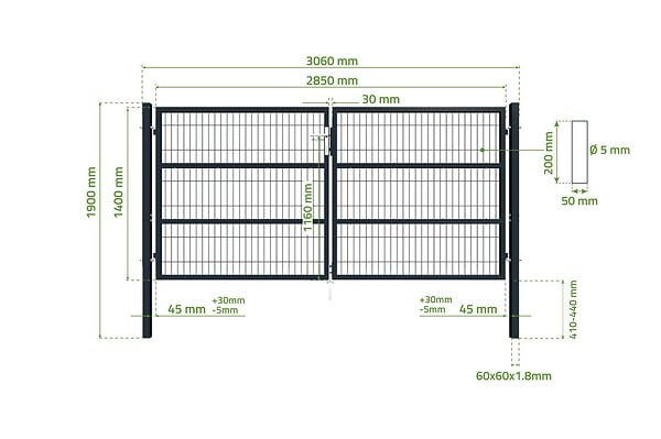CASANOOV - Casanoov Portail battant grillagé 3 m RAZO H.140  cm Gris - large