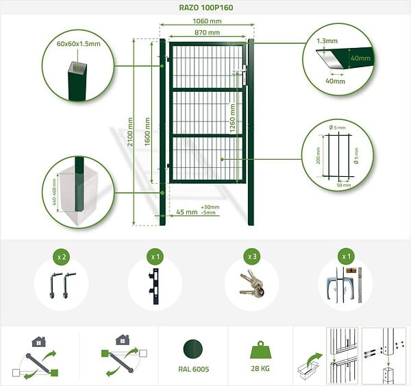 CASANOOV - Casanoov Portillon grillagé 1m RAZO H.160  cm Vert - large