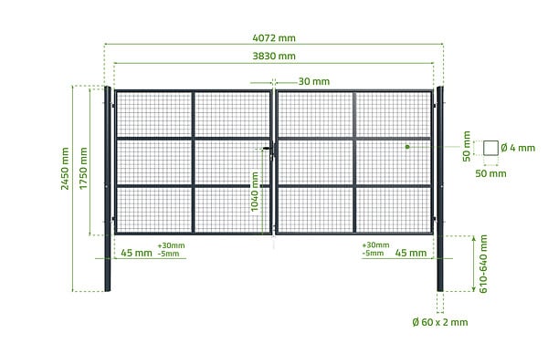 CASANOOV - Casanoov Portail battant grillagé gris OLGA 4 m H.180 cm - large