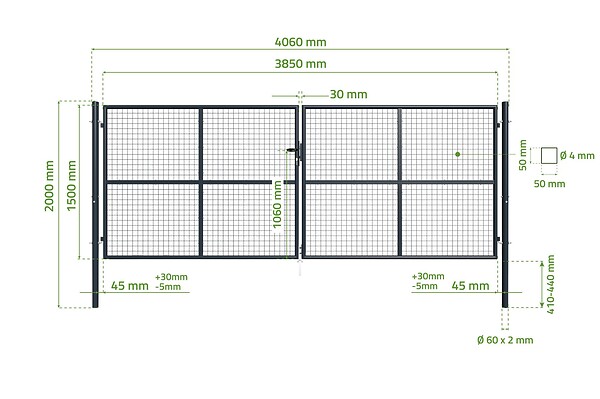 CASANOOV - Casanoov Portail battant grillagé 4 m OLGA H.150  cm Gris - large