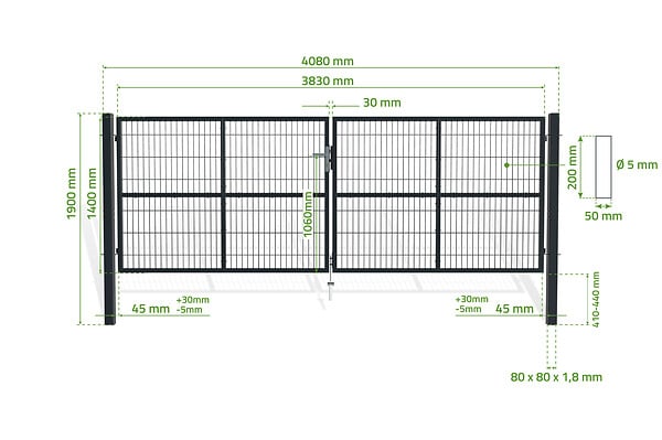 CASANOOV - Casanoov Portail battant grillagé gris RAZO 4 m H.140 cm - large