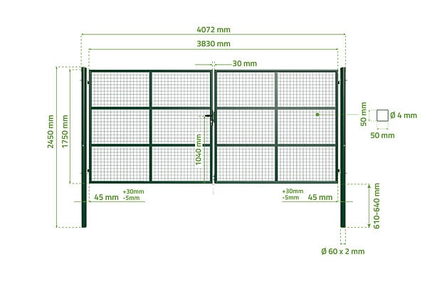 CASANOOV - Casanoov Portail battant grillagé vert OLGA 4 m H.180 cm - large