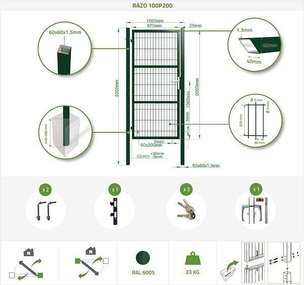 CASANOOV - Casanoov Portillon grillagé 1m RAZO H.200  cm Vert - large