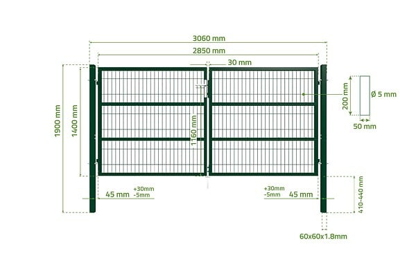 CASANOOV - Casanoov Portail battant grillagé 3 m RAZO H.140  cm Vert - large