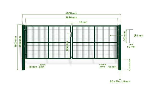 CASANOOV - Casanoov Portail battant grillagé vert RAZO 4 m H.140 cm - large