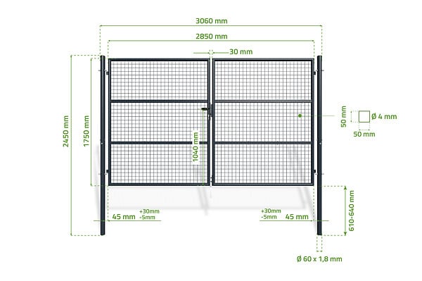 CASANOOV - Casanoov Portail battant grillagé rigide L.3 m OLGA H.180  cm Gris - large