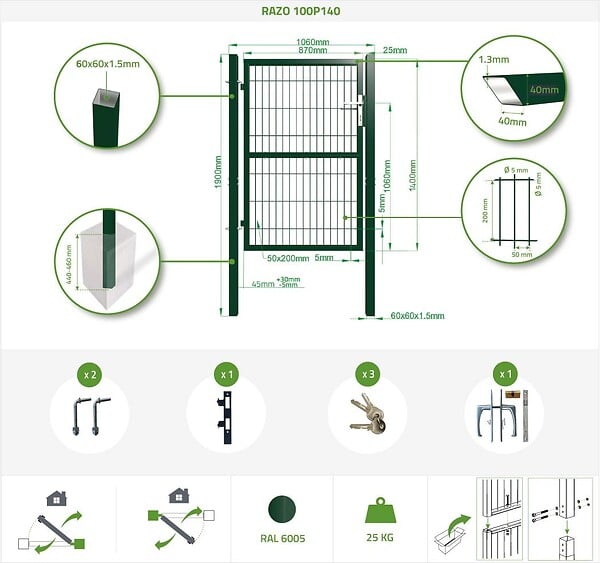 CASANOOV - Casanoov Portillon grillagé 1m RAZO H.140  cm Vert - large