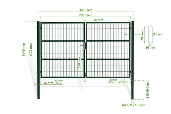 CASANOOV - Casanoov Portail battant grillagé vert RAZO 3 m H.180 cm - large