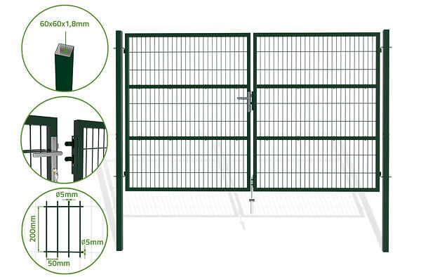 CASANOOV - Casanoov Portail battant grillagé vert RAZO 3 m H.180 cm - large