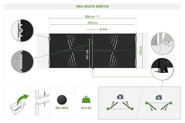 CASANOOV - Casanoov Portail battant acier 3 m NALI VELETA H.120  cm noir + Portillon H.120  cm noir - large