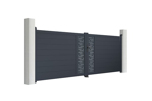 CASANOOV - Casanoov Portail battant 4 m ARLBERG H.140  cm + 2 poteaux H.166  cm aluminium gris - large