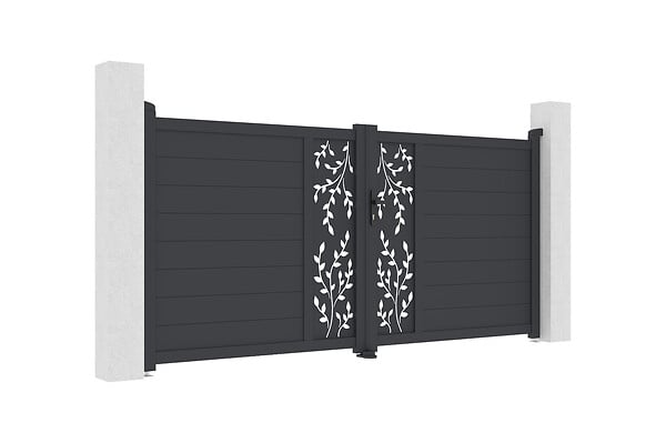 CASANOOV - Casanoov Portail battant 3 m FOLYA H.140  cm + Portillon 1m FOLYA H.140  cm aluminium gris - large