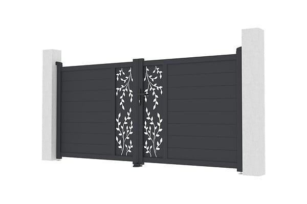 CASANOOV - Casanoov Portail battant 3 m FOLYA H.140  cm + Portillon 1m FOLYA H.140  cm aluminium gris - large