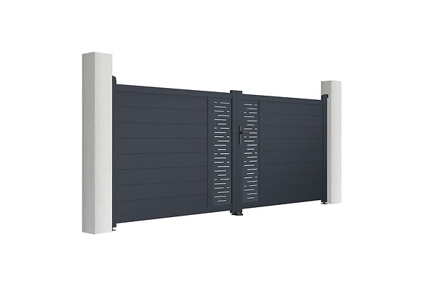 CASANOOV - Casanoov Portail battant 3,5 m ARLBERG H.140  cm + 2 poteaux H.166  cm aluminium gris - large