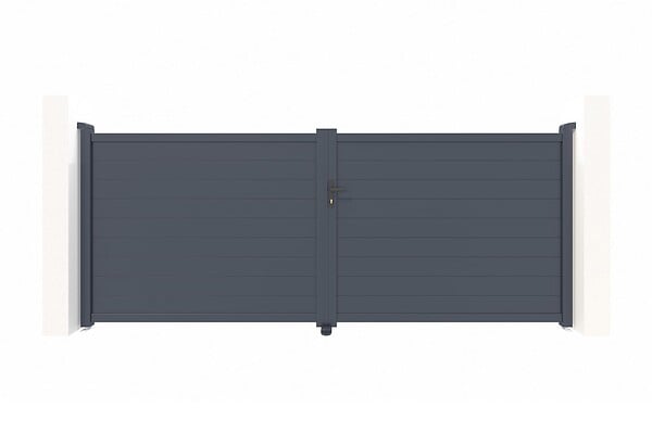 CASANOOV - Casanoov Portail battant 4 m EIGER H.160  cm gris + 2 poteaux en aluminium gris ELDA - large