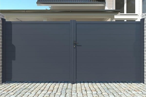 CASANOOV - Casanoov Portail battant 4 m EIGER H.160  cm gris + 2 poteaux en aluminium gris ELDA - large