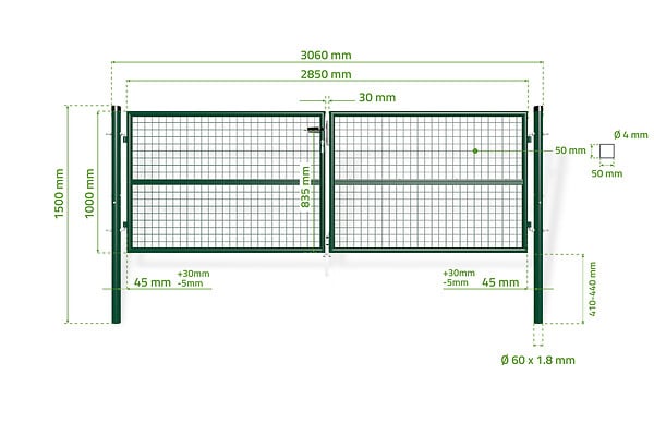 CASANOOV - Casanoov Portail battant grillagé 3 m OLGA H.100  cm + Portillon 1m OLGA H.100  cm Vert - large