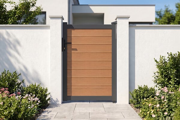CASANOOV - Casanoov Portail bois composite battant 3m ATHOS H.160 cm teck avec cadre aluminium + portillon composite ATHOS 1m H.160 cm - large