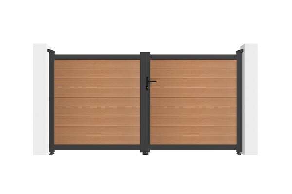 CASANOOV - Casanoov Portail bois composite battant 3m ATHOS H.160 cm teck avec cadre aluminium + portillon composite ATHOS 1m H.160 cm - large