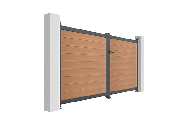 CASANOOV - Casanoov Portail bois composite battant 3m ATHOS H.160 cm teck avec cadre aluminium + portillon composite ATHOS 1m H.160 cm - large