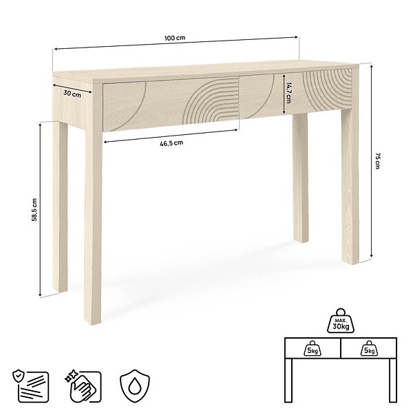 SICAAN - Sicaan Console scandinave 100  cm 2 tiroirs finition chêne SASKIA - large