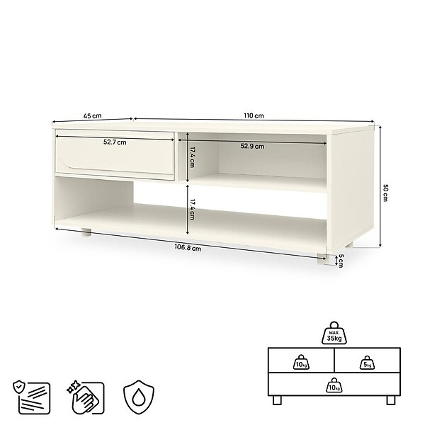 SICAAN - Sicaan Table basse beige 110cm - 1 tiroir - finition mélaminée - FLORA - large