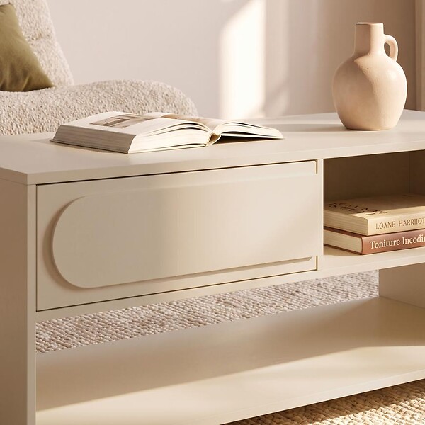 SICAAN - Sicaan Table basse beige 110cm - 1 tiroir - finition mélaminée - FLORA - large