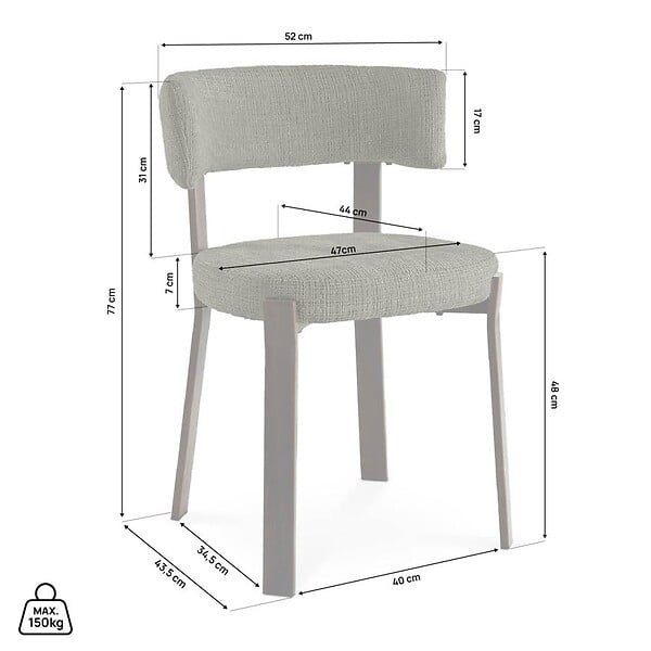 SICAAN - Sicaan Lot de 4 chaises style japandi tissu chenille kaki pieds métal effet noyer - ZOE - large