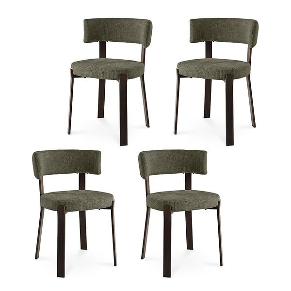 SICAAN - Sicaan Lot de 4 chaises style japandi tissu chenille kaki pieds métal effet noyer - ZOE - large