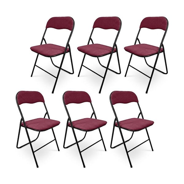 SICAAN - Sicaan Lot de 6 chaises pliantes rembourrées en tissu bordeaux et pieds métal noir - GRETA - large