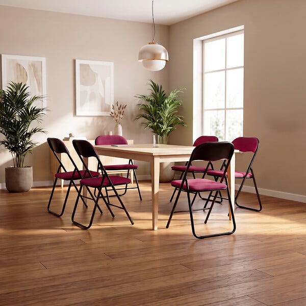 SICAAN - Sicaan Lot de 6 chaises pliantes rembourrées en tissu bordeaux et pieds métal noir - GRETA - large
