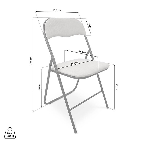 SICAAN - Sicaan Lot de 6 chaises pliantes rembourrées en tissu gris et pieds métal noir - GRETA - large