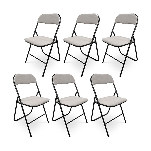 SICAAN - Sicaan Lot de 6 chaises pliantes rembourrées en tissu gris et pieds métal noir - GRETA - large