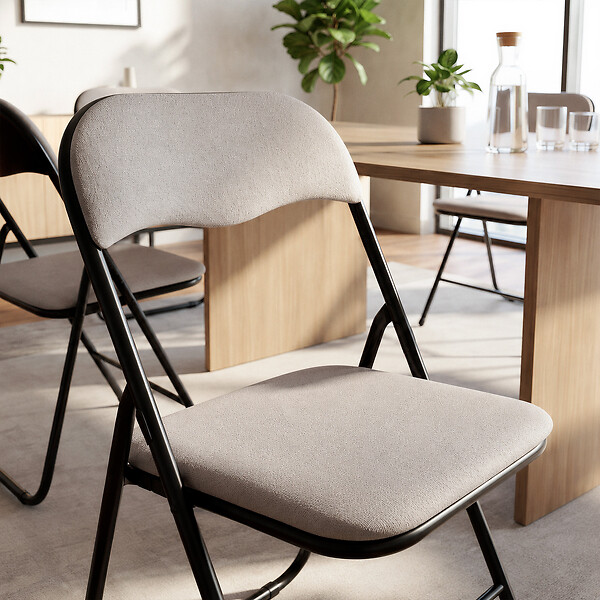 SICAAN - Sicaan Lot de 6 chaises pliantes rembourrées en tissu gris et pieds métal noir - GRETA - large